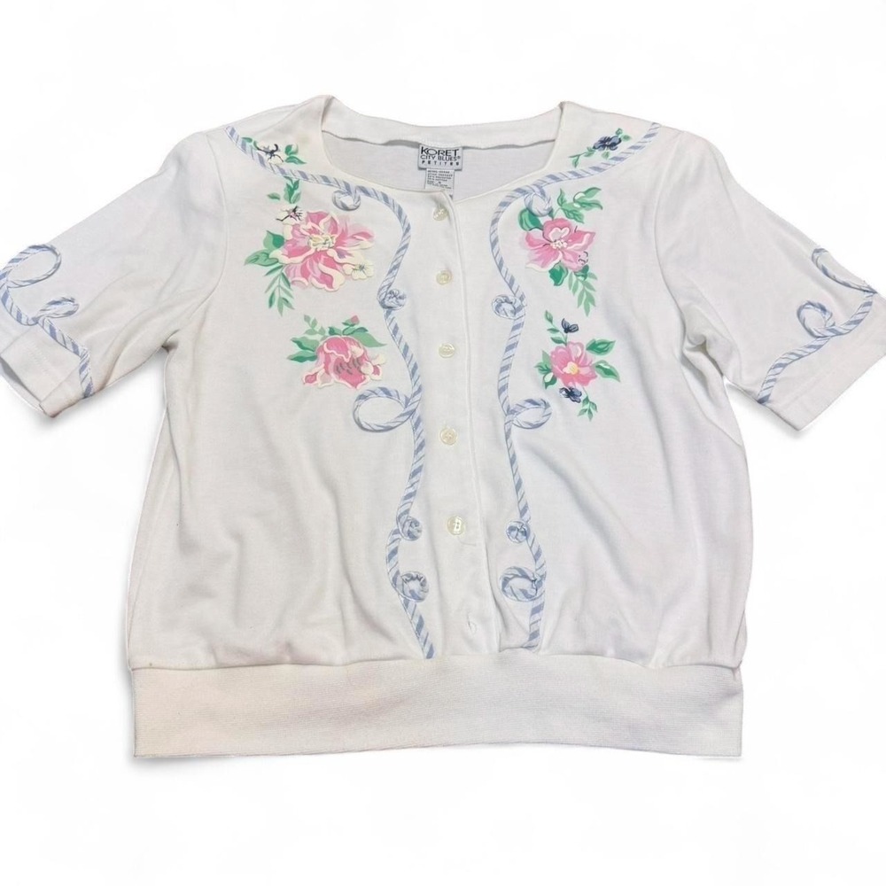 0139 Vintage Koret City Blues white floral embroidered shirt
